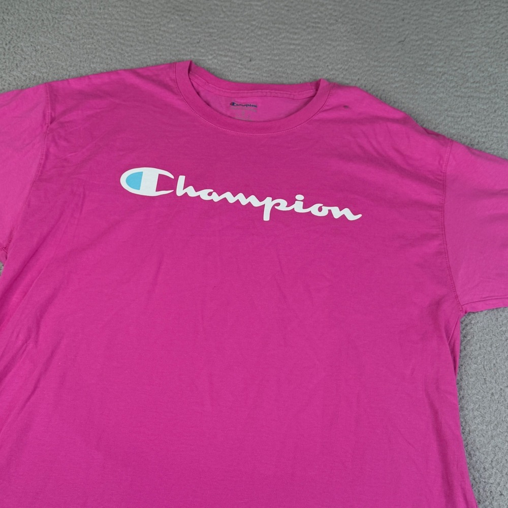 Champion T-Shirt Mens XL Pink Script Logo Short Sleeve Cotton Athletic Tee